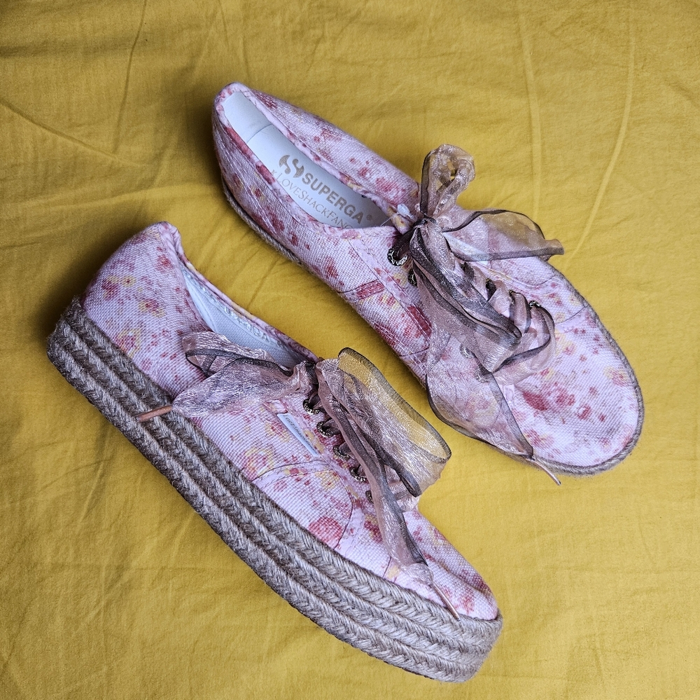 SUPERGA X LOVESHACKFANCY Espadrille Platform Sneakers Tokyo‎ Pink Floral 8.5